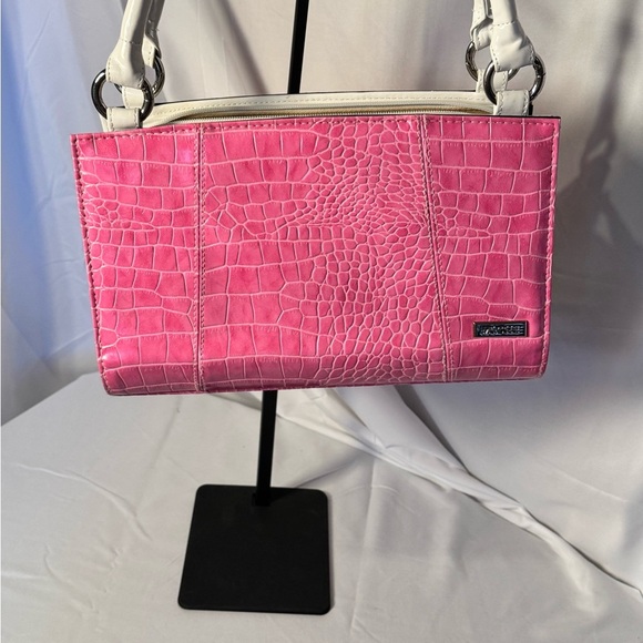Michele Croc Embossed Interchangeable Shell Handbag in Pink & Burgundy. NWT - Picture 2 of 9